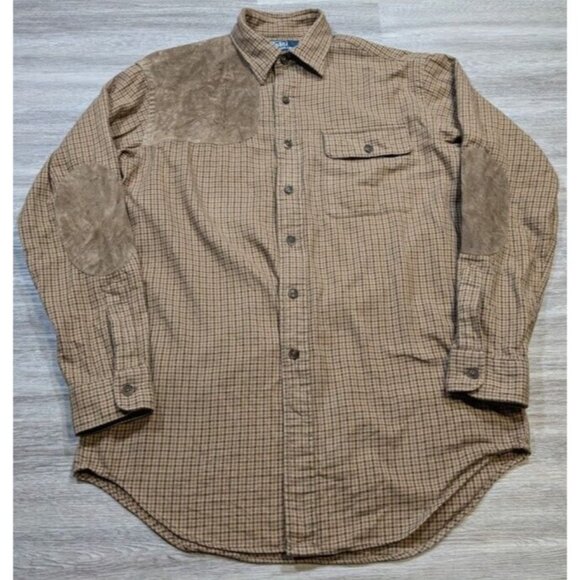 Vintage Polo Ralph Lauren Men's M Cagney Hunting Shirt 90s Shooting Patch Suede - Picture 1 of 11